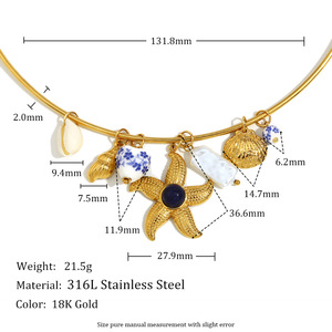 Collar Artesanal Retro <span class=keywords><strong>con</strong></span> Estrella de Mar 3D, Cuentas de Porcelana y Acero Inoxidable, Dijes de Concha, Temática Náutica, Chapado en Oro - Product Image 3
