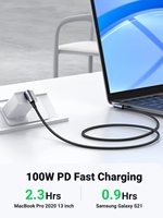 Kabel UGREEN 100W PD3.0 USB C, Kabel USB C Desain Unik 90 Derajat, Kabel Pengisian Daya Cepat, Kabel Pengisian Daya Aman, Pengiriman Daya 100W