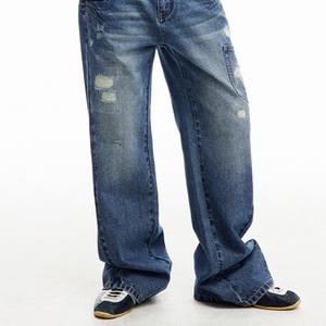 Custom Ripped Denim Pants Washed Fashion Casual <b>Trousers</b> for <b>Men</b> 100% Cotton High Quality Baggy Straight Fit <b>Men's</b> <b>Jeans</b> - Product Image 4