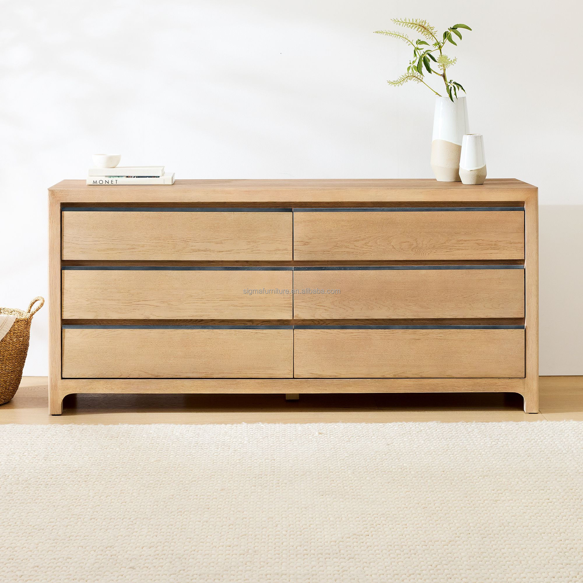 Nordic Style Factory Supply Indoor Furniture Bedroom Home Storage Furniture 6 Drawers Dresser