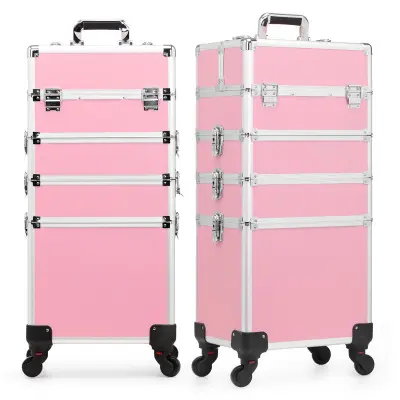 Custom Color Large Capacity Trolley Storage Cosmetic Case Aluminum Alloy Professional Portable Travel Makeup Bag Fixing Box
