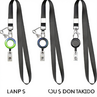 Lanyard Tali Leher Polyester Hitam Custom Terlaris dengan Tempat Kartu ID Plastik, Set Badge Sablon Sutra dari Pabrik