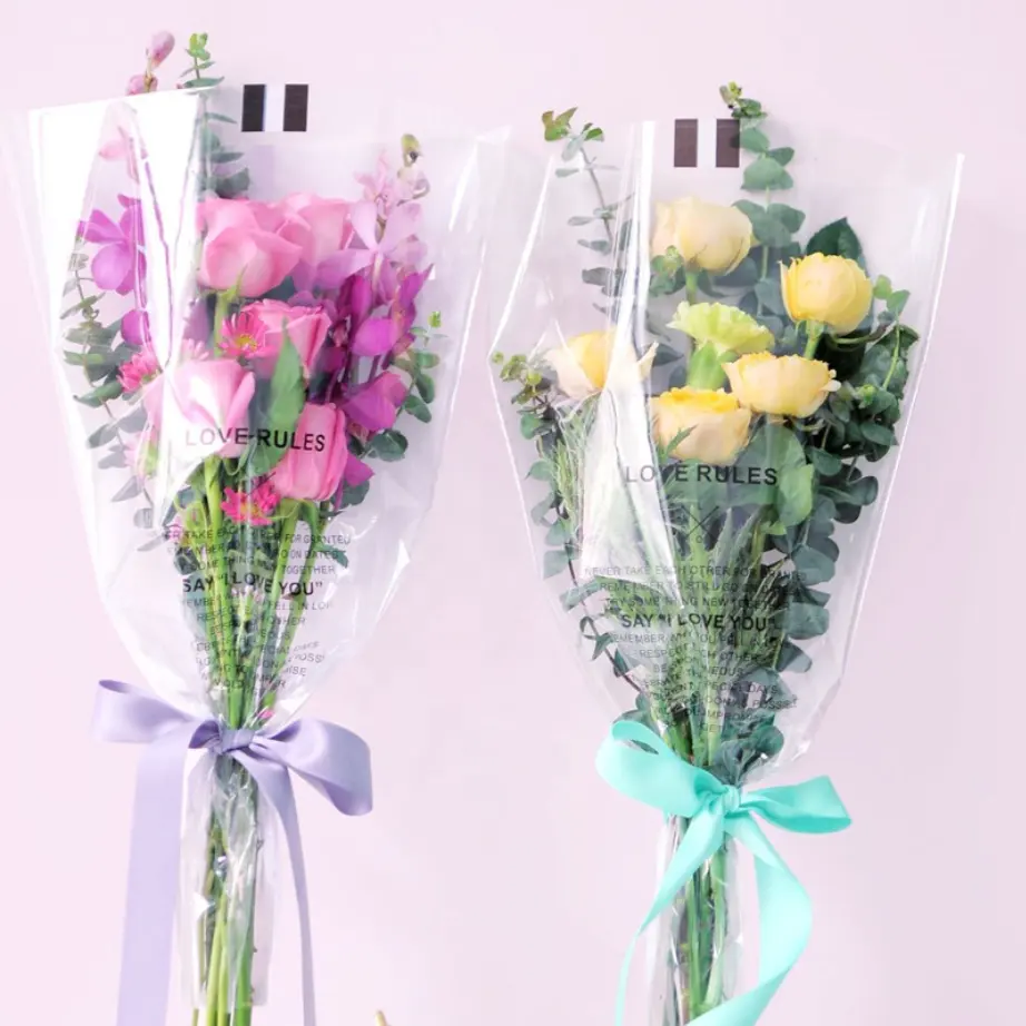 Custom Printed Clear Plastic Flower Bag OPP Fresh Flower Bouquet Bag Wrapping Transparent Plastic Film Bags For Natural Flowers