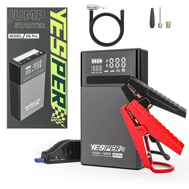 Yesper M6 Pro 12V Portable Jump Pack 24000mAh Car Power Bank Air Compressor Battery Booster Jump Starter with Air Pump