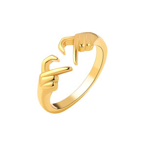 Creativity <b>Plain</b> Double Hands Heart Shaped Open <b>Rings</b> Copper Gold Plated Valentine's Day Jewelry For Girls Gift - Product Image 5