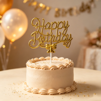 Décoration de gâteau 3D Joyeux Anniversaire en Or, Argent, Rose et Bleu Métallique avec Nœud et Inscription pour Fournitures de Fête d'Anniversaire