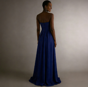 Robes de demoiselle <span class=keywords><strong>d</strong></span>'honneur bleu royal en forme de cœur, taille en cristal, longueur au sol, en mousseline de soie, robe de soirée - Product Image 5