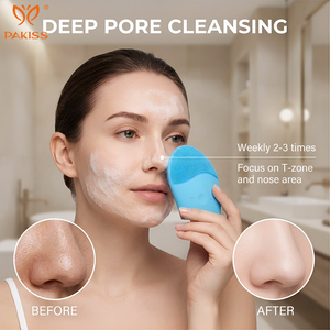 เครื่องทำความสะอาดผิวหน้า PAKISS แบบมือถือ กันน้ำ สำหรับใช้ในบ้าน พร้อมระบบสั่นสะเทือนขนาดเล็ก ขนแปรงนุ่ม ทำจากซิลิโคน - Product Image 2