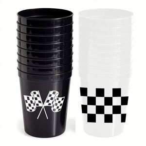 OEM 16oz Black and White Checkered Flag <b>Plastic</b> <b>Drinkware</b> Set with Straws for Kids Race Car Birthday Party Cups - Product Image 4