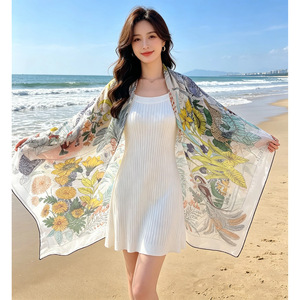 Mediterranean Resort Style Mulberry Silk <b>Chiffon</b> <b>Scarf</b> for Cruise Travel Outfitting - Product Image 4