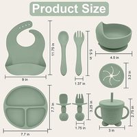 Ensemble de 8 pièces en silicone pour l'alimentation des tout-petits avec logo personnalisé, vaisselle de sevrage pour bébé, assiette à ventouse, bol, bavoir, tasse, ustensiles OEM ODM