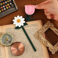 Penanda Buku Kulit PU Motif Bunga Cantik, Bunga Matahari, Mawar, Tulip, Daisy, Penanda Halaman Vintage, Penanda Buku Floral Kreatif, Aksesoris Membaca, Hadiah