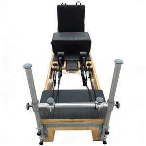 Ensemble de machine de Pilates Reformer en bois de chêne pour studio, avec boîte de siège réglable et planche de saut, noir - Product Image 3