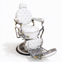 Fauteuil de Barbier Vintage Capitonnage Diamanté Robuste Hydraulique Inclinable pour Rasage, Chaise de Salon de Luxe avec Cadre Métallique Chromé
