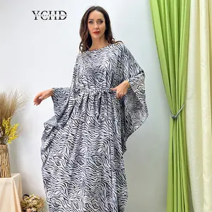 Summer Women's Turkish Caftan Silk Floral Print Batwing Sleeve Plus Size Kaftans Dress