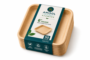 6 Inch Square Areca Palm Leaf <b>Disposable</b> Dessert <b>Plate</b> | Compostable Eco-Friendly Heavy-Duty Catering <b>Plate</b> - Product Image 3