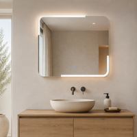 Miroir mural LED géométrique asymétrique moderne, forme irrégulière à encoches, sans cadre, sculptural, pour salle de bain de luxe