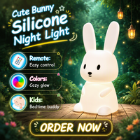 Lampe tactile en silicone en forme de lapin moelleux changeant de couleur RGB, lampe LED rechargeable pour enfants, lampe de chevet pour chambre d'enfant, lampe de chevet pour bébé