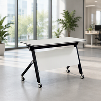 Table de conférence pliable polyvalente avec plateau blanc, cadre noir, panneau blanc et roulettes, empilable pour salles de classe, réunions et salles de formation