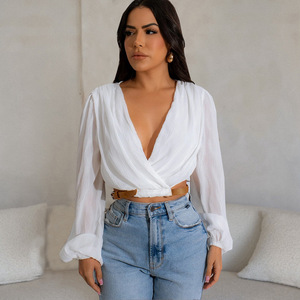 FS11336A vendita calda <span class=keywords><strong>vestiti</strong></span> manica lunga top <span class=keywords><strong>donna</strong></span> camicetta bianca - Product Image 1