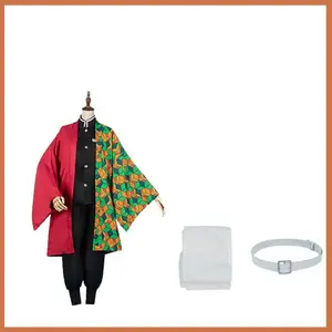 Conjunto de Disfraz de <span class=keywords><strong>Cosplay</strong></span> de <span class=keywords><strong>Tanjiro</strong></span> <span class=keywords><strong>Kamado</strong></span> con Peluca - Uniforme Haori con Patrón Colorido Rojo para Eventos de <span class=keywords><strong>Cosplay</strong></span> y Fiestas de Halloween - Product Image 2