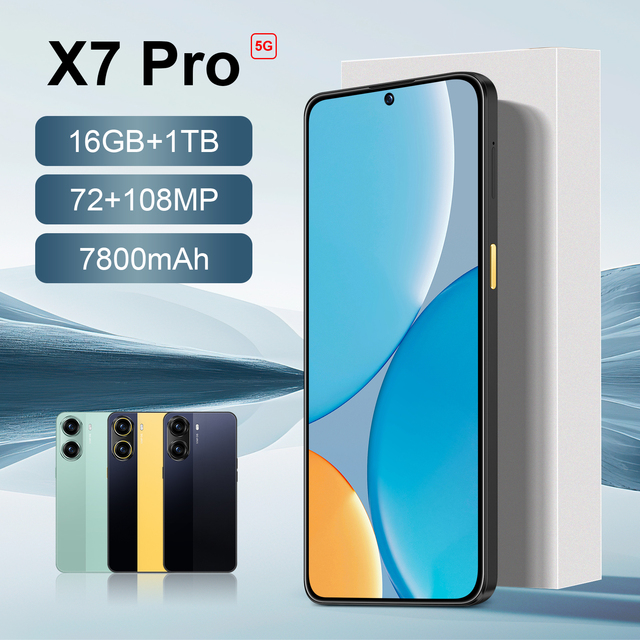 High Quality X7 Pro Global 5G Smartphone 7.3'' 7800mAh 16+1TB Android 15 Gaming Smart Phone Decacore CPU 108MP Rear Camera