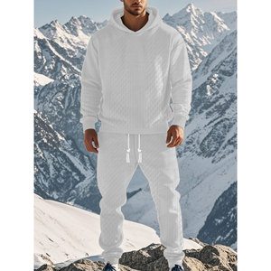 Ensemble de sweat-shirt à capuche pour homme Temu, blanc, en polyester tricoté, décontracté, sportswear, ensemble complet DF-3518 - Product Image 1