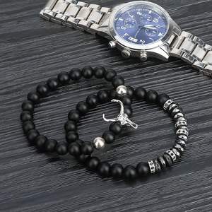 Bracelets en perles Onyx noires mates pour homme, breloque, tête <span class=keywords><strong>de</strong></span> bœuf, Chakras, huile essentielle, pierres précieuses, bijoux, offre spéciale - Product Image 3