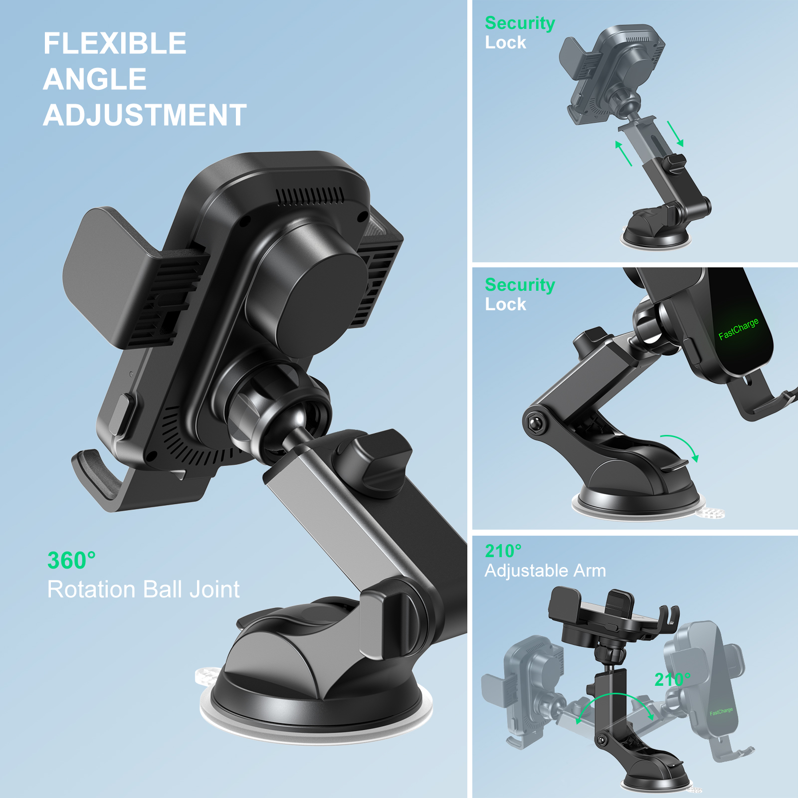 Wholesale Automatic 15W Magnetic Wireless Car Charger Phone Holder with 360° Rotation - Shenzhen Yun