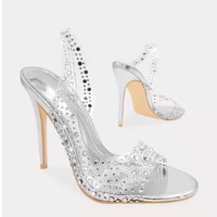 Chaussures à talons hauts grande taille pour femmes, à bout ouvert, pointues, avec cristaux, tendance