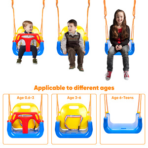 Ensemble de balançoires réglables 3-en-1 pour enfants, harnais de sécurité en corde PE, siège de balançoire anti-retournement pour bébé, pour jardin, aire de jeux, jouet d'extérieur pour enfants - Product Image 4