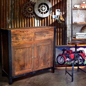 Industrial Style Solid Mango Wood Antique Buffet Rustic Finish Multi-purpose for Home Living Room <b>Kitchen</b> Apartment Furniture - Product Image 1