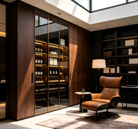 Mueble de Salón Minimalista Italiano de Alta Gama, Mueble para Bodega de Vino con Vitrina de Vidrio y Madera de Nogal Ecológica