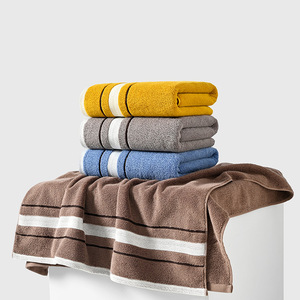 Toalla de Baño de Algodón Puro 70x140cm, Rayada, Absorbente, Tejida, Rectangular, para Uso Doméstico, Marrón, Gris, Azul, Amarillo - Product Image 1