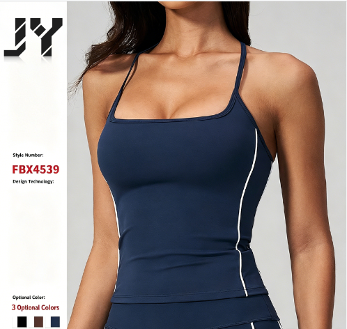JY 2026 High Quality Contrast Color Tight Sports Vest Detachable Chest Pad Breathable Quick-drying Yoga Suit Fitness Top Yoga