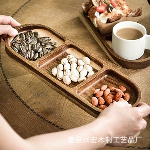 จานไม้กระถินณรงค์รูปวงรีสามช่องสำหรับงานเลี้ยงน้ำชาในโรงแรม - Product Image 3