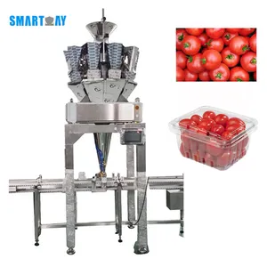 Máquina automática de embalaje de tomate cherry Bandeja de embalaje de concha de kumquat Máquina de embalaje de pesadora multicabezal de pesaje