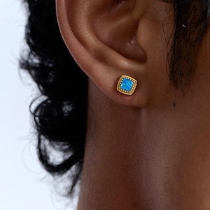 Stud <b>Earrings</b> Turquoise Square Bezel Setting Gold Plated For Men And Women Gift Fashion Jewelry - Product Image 4