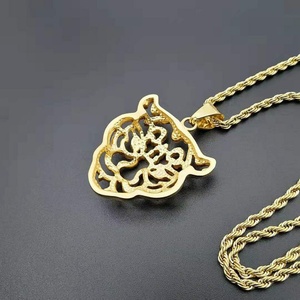 Free Sample Hiphop Style Green Eye Hollow Lion Head <b>Animal</b> Gold Plated Stainless Steel Pendant <b>Crystal</b> Rhinestone Claw Setting - Product Image 4