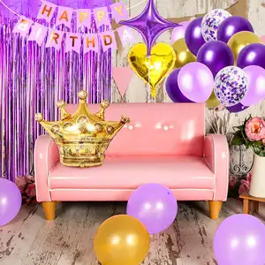 Paars Goud Verjaardag Decoratie Benodigdheden Regen Gordijn Crown Star Hart Folie Ballonnen Verjaardag Banner Decoratie Set