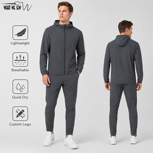Completo Sportivo Personalizzato per Allenamento Primaverile, <span class=keywords><strong>Set</strong></span> Due Pezzi Traspirante con Giacca Antivento e Pantaloni da Jogging per <span class=keywords><strong>Uomo</strong></span> - Product Image 1