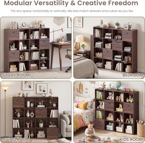 월넛 북쉘프 천연 나무 홈 오피스 라이브러리 독립형 책꽂이 유닛 4단 책 수납 진열대 - Product Image 4