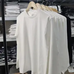 YLS Custom Casual Streetwear Henry Collar Printed Black White 100% Cotton Thick Blank Men Long Sleeve T Shirts