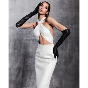 NOVANCE B2960W 2021 Mùa Hè Sexy Dress Woman Tops Thời Trang Trắng Bandage Backless Phù Hợp Với Tên Thương Hiệu Quần Áo Cho Phụ Nữ