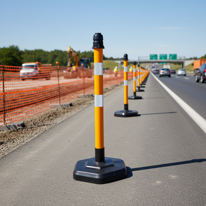 Poste de advertencia amarillo PPC 63X1000mm con base PP Barrera de tráfico 12409 DB R equipo de seguridad de tráfico para delinear - Product Image 3
