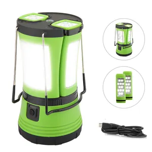 New Arrival Waterproof Portable Plastic Emergency Two Ways Powered Rechargeable Led Camping Lantern with 2 Detachable Flashlight