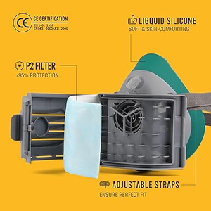 Masque respiratoire demi-visage réutilisable en silicone, anti-poussière et anti-gaz, avec filtre pour la protection contre la poussière - Product Image 5