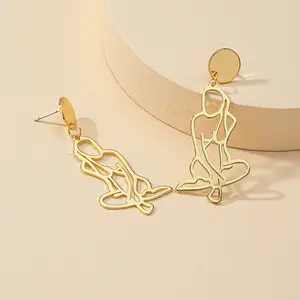 Boucles d'oreilles en plaqué or pour femmes, boucles d'oreilles abstraites goutte d'eau en forme de corps humain et creux pour filles, nouvelle mode 2020