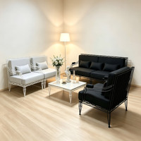 Ensemble de canapés modernes mi-siècle en fil de fer forgé noir et blanc, avec coussins rembourrés doux, idéal pour villa, appartement, réception d'hôtel, salle d'attente