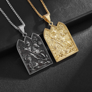 Juego de Collar con Colgante de Medallón de Caballero Templario, Escudo de Casco, Joyería Masónica Vintage de Acero Inoxidable de Alta Calidad para Hombre - Product Image 2
